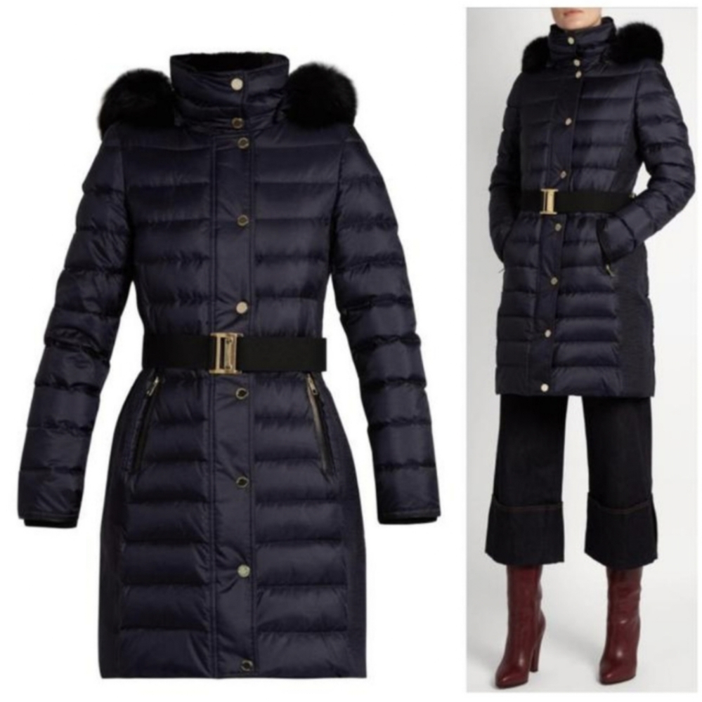 Burberry Abbeydale Fox Fur-Trimmed Down Puffer NWT